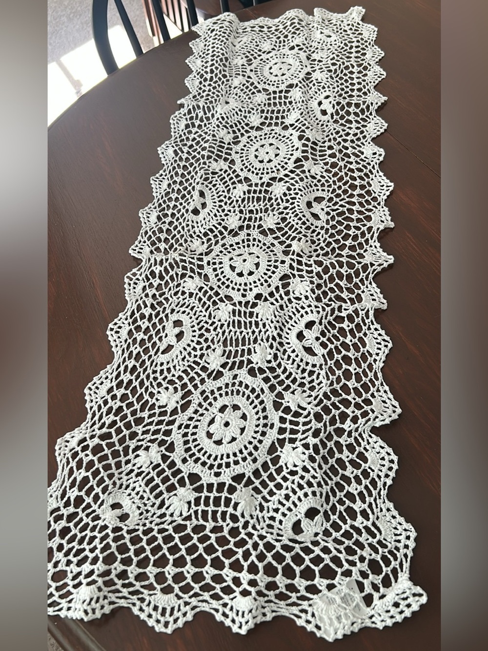 White Crochet Lace Table Runner - Elegant Home Dining Accent 36 in long